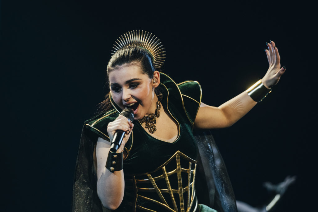 Alessandra rehearsing Queen of Kings for Norway at the First Rehearsal of the First Semi-Final at Liverpool Arena